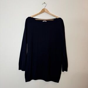 LEGGIADRO Wool Cashmere Silk Boat Neck Crew Sweater in navy blue size XL